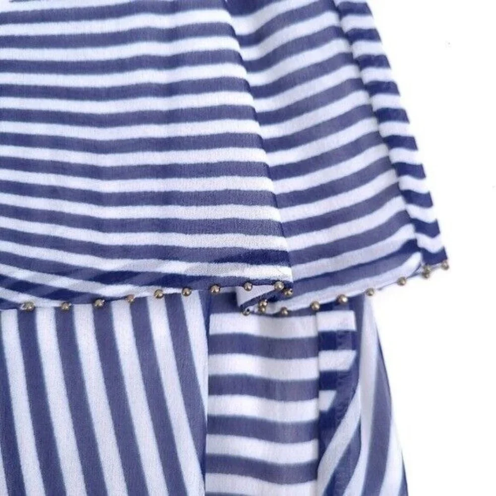 PALOMA BLUE Womens 100% Silk Ruffle Lined Striped Mini Skirt L